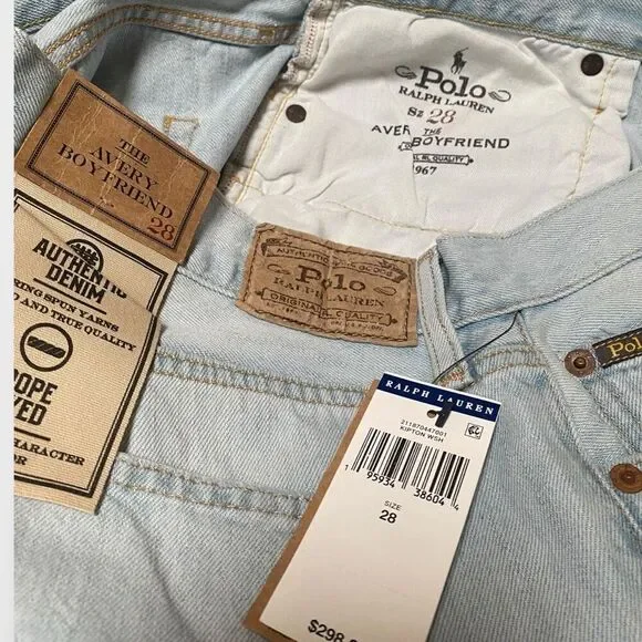 Polo Ralph Lauren Kipton Wash Patchwork Avery Boyfriend Jeans Womens size 28 New